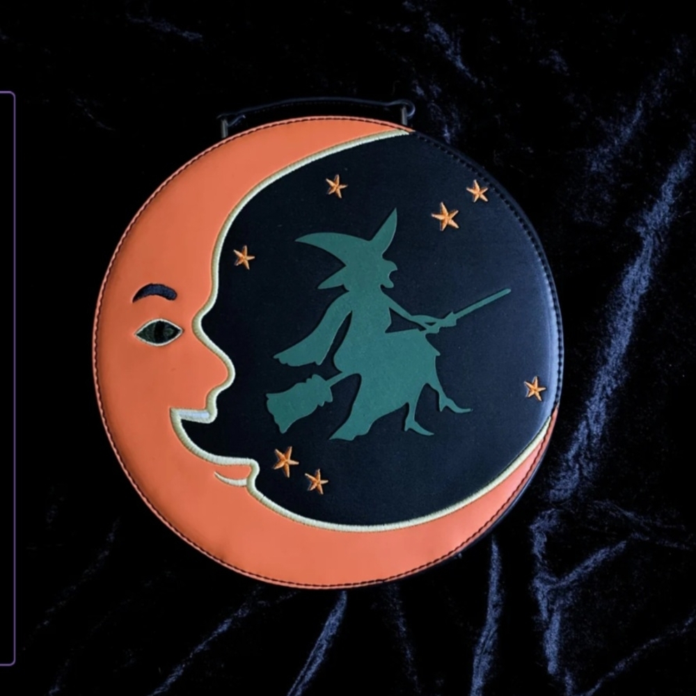 Witch and Moon Round Black and Orange Bag